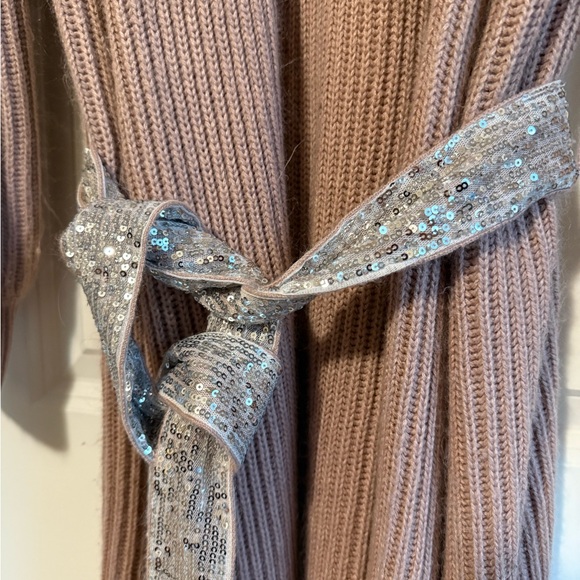 Express Mauve Ribbed Knit Sweater with Sequin Tie Belt - Picture 3 of 5